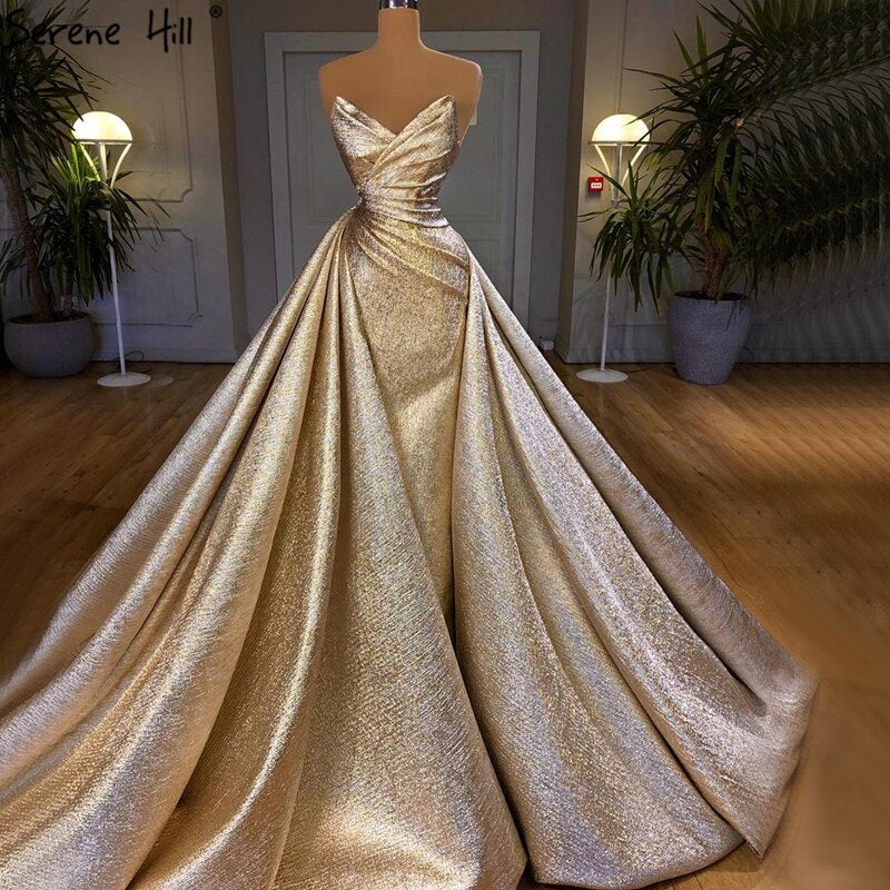 Champagne Mermaid Sexy Sleeveless Evening Dresses 2025 Off Shoulder Simple Formal Dress Design Serene Hill LA70626 - SERENE HILL