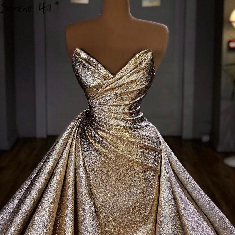 Champagne Mermaid Sexy Sleeveless Evening Dresses 2025 Off Shoulder Simple Formal Dress Design Serene Hill LA70626 - SERENE HILL