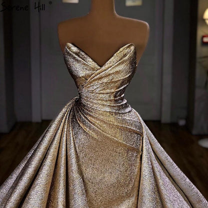 Champagne Mermaid Sexy Sleeveless Evening Dresses 2025 Off Shoulder Simple Formal Dress Design Serene Hill LA70626 - SERENE HILL