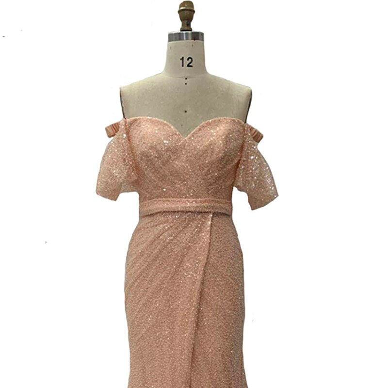 Champagne Short Sleeves Sexy Elegant Cocktail Dress Mermaid Split Cocktail Party Gowns 2025 Serene Hill LA70736S - SERENE HILL