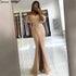 Champagne Short Sleeves Sexy Elegant Cocktail Dress Mermaid Split Cocktail Party Gowns 2025 Serene Hill LA70736S - SERENE HILL