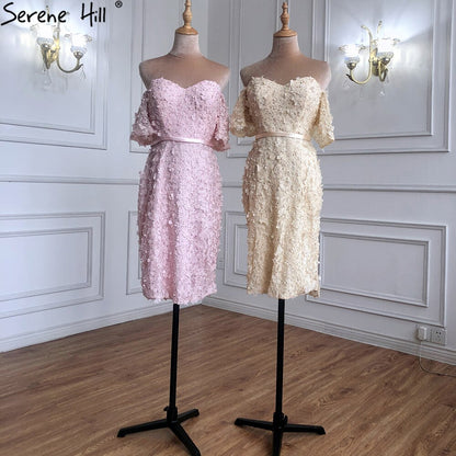 On Sale no return no refundSale Champange Short Sleeves Sexy Elegant Cocktail Dress Handmade Flowers Crystal Cocktail Party Gowns 2025 Serene Hill LA60730 - SERENE HILL