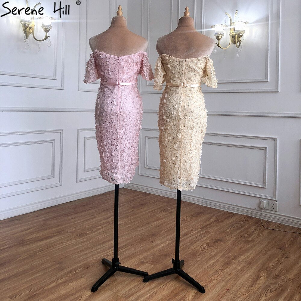 On Sale no return no refundSale Champange Short Sleeves Sexy Elegant Cocktail Dress Handmade Flowers Crystal Cocktail Party Gowns 2025 Serene Hill