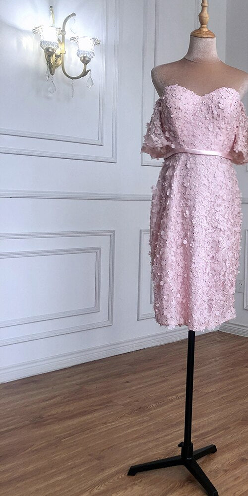 On Sale no return no refundSale Champange Short Sleeves Sexy Elegant Cocktail Dress Handmade Flowers Crystal Cocktail Party Gowns 2025 Serene Hill LA60730 - SERENE HILL