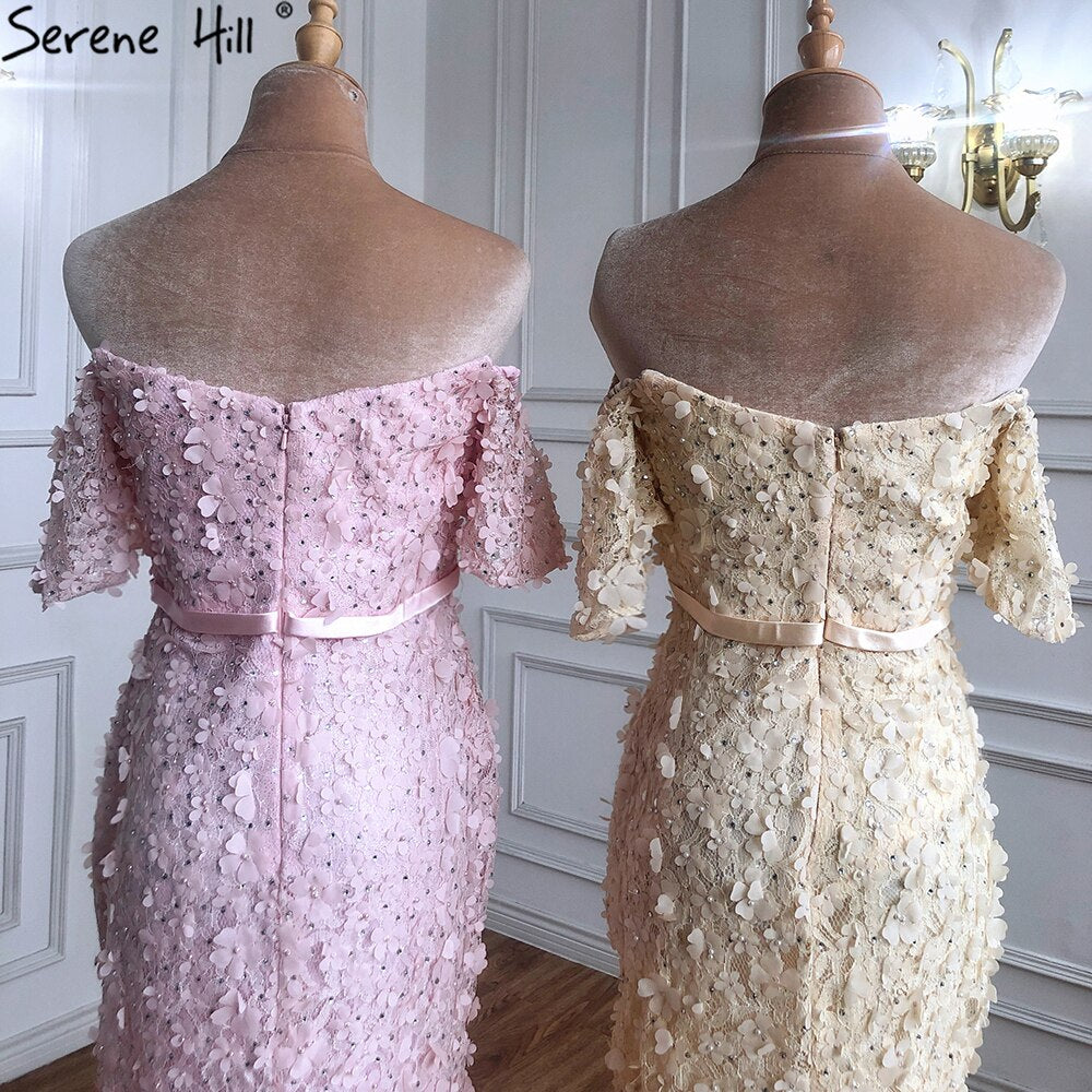On Sale no return no refundSale Champange Short Sleeves Sexy Elegant Cocktail Dress Handmade Flowers Crystal Cocktail Party Gowns 2025 Serene Hill LA60730 - SERENE HILL