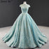 Clear Water Blue High Collar Evening Dresses 2025 Short Sleeve Lace Sequined Bridal Gowns Design Real Photo HM66981 - SERENE HILL