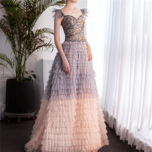 On Sale no return no refundSale Colorful Sleeveless A-Line Sexy Evening Dresses 2025 Tiered Beading Lace Up Formal Dress Design Serene Hill LA70435