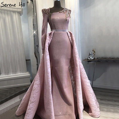 On Sale No Return No Refund Sale Du Bai Design Pink One Shoulder Evening Dresses Vintage Pearls Mermaid Sexy Gowns 2025 Real Photo LA60929 - SERENE HILL