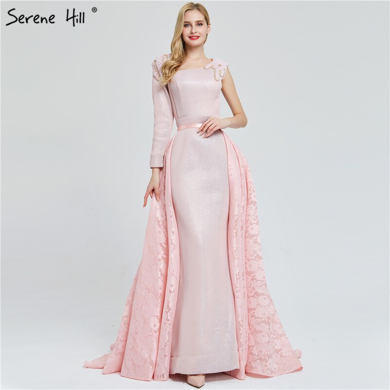 On Sale No Return No Refund Sale Du Bai Design Pink One Shoulder Evening Dresses Vintage Pearls Mermaid Sexy Gowns 2025 Real Photo LA60929 - SERENE HILL