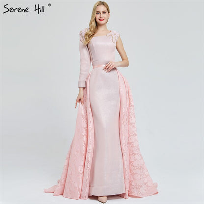 On Sale No Return No Refund Sale Du Bai Design Pink One Shoulder Evening Dresses Vintage Pearls Mermaid Sexy Gowns 2025 Real Photo LA60929 - SERENE HILL