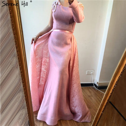 On Sale No Return No Refund Sale Du Bai Design Pink One Shoulder Evening Dresses Vintage Pearls Mermaid Sexy Gowns 2025 Real Photo LA60929 - SERENE HILL
