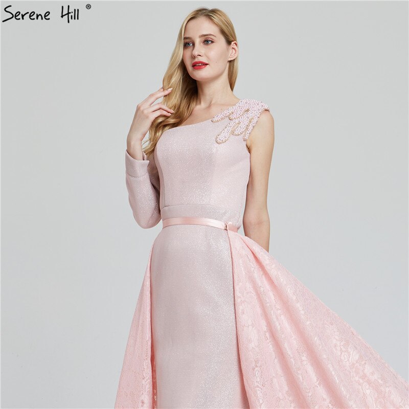 On Sale No Return No Refund Sale Du Bai Design Pink One Shoulder Evening Dresses Vintage Pearls Mermaid Sexy Gowns 2025 Real Photo LA60929 - SERENE HILL