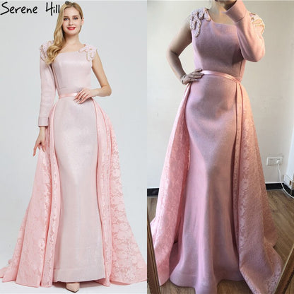 On Sale No Return No Refund Sale Du Bai Design Pink One Shoulder Evening Dresses Vintage Pearls Mermaid Sexy Gowns 2025 Real Photo LA60929 - SERENE HILL