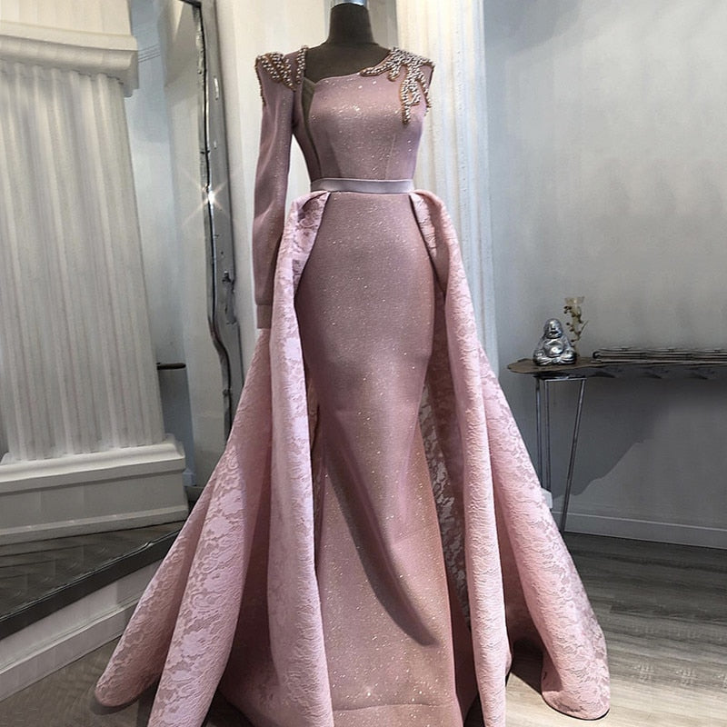 On Sale No Return No Refund Sale Du Bai Design Pink One Shoulder Evening Dresses Vintage Pearls Mermaid Sexy Gowns 2025 Real Photo LA60929 - SERENE HILL