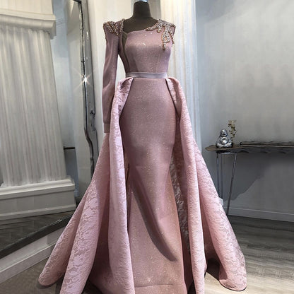 On Sale No Return No Refund Sale Du Bai Design Pink One Shoulder Evening Dresses Vintage Pearls Mermaid Sexy Gowns 2025 Real Photo LA60929 - SERENE HILL