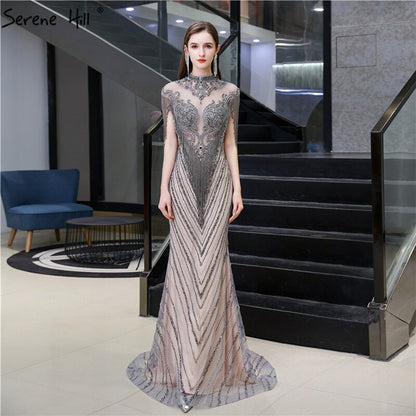 Dubai Beading Tassel Luxury Sexy Evening Dresses 2025 Silver Sleeveless High-end Evening Gowns Serene Hill LA60811 - SERENE HILL
