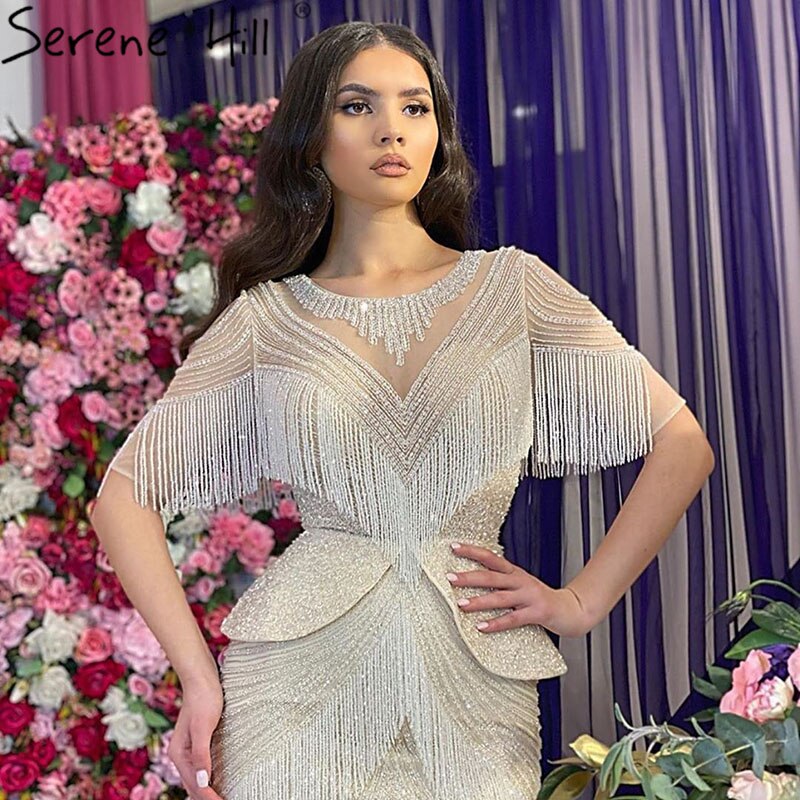 Dubai Beige Tassel Beading Mermaid Evening Dresses Design 2025 Half wine red / 2