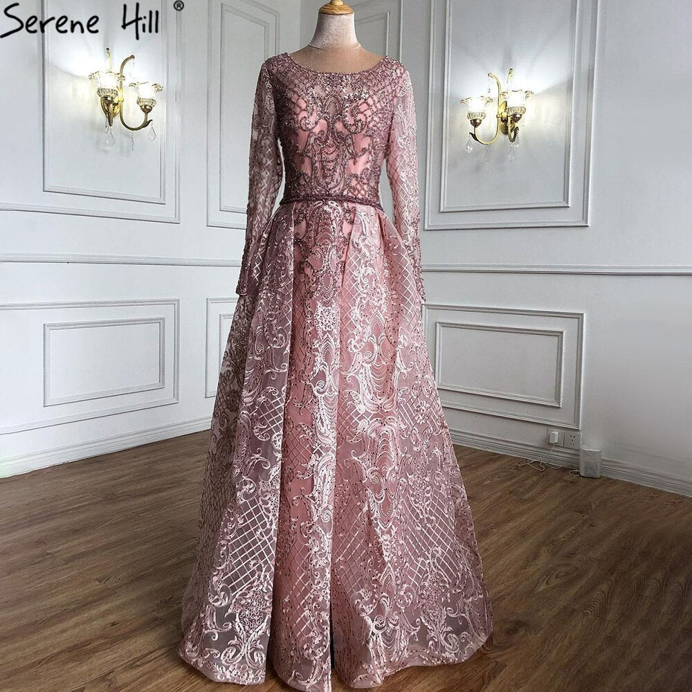 Dubai Blue Muslim Lace Beading Luxury Evening Dresses 2025 Long Plus Size Dress Evening Gowns LA60899 For Women - SERENE HILL
