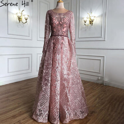 Dubai Blue Muslim Lace Beading Luxury Evening Dresses 2025 Long Plus Size Dress Evening Gowns LA60899 For Women - SERENE HILL