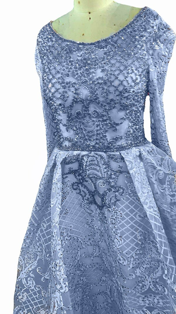 Dubai Blue Muslim Lace Beading Luxury Evening Dresses 2025 Long Plus Size Dress Evening Gowns LA60899 For Women - SERENE HILL