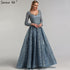 Dubai Blue Muslim Lace Beading Luxury Evening Dresses 2025 Long Plus Size Dress Evening Gowns LA60899 For Women - SERENE HILL
