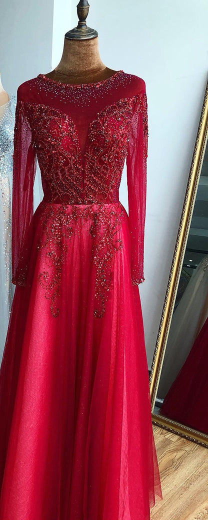 On Sale no return no refundSale Dubai Champange A-Line Sexy Evening Dresses Long Sleeves Beading Diamond Sparkle Formal Dress Serene Hill 2025 LA70647 - SERENE HILL