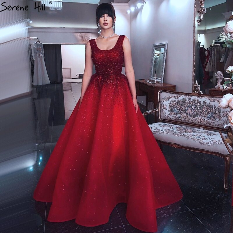 Dubai Champange Full Crystal A-Line Evening Dresses Design Sleeveless Luxury Sexy Evening Gowns Serene Hill LA70232 - SERENE HILL