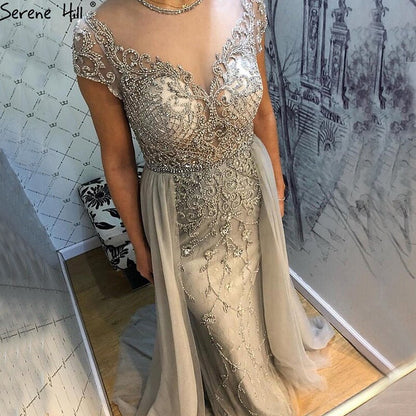 Dubai Crystal Short Sleeve Evening Dresses Design 2025 Luxury Mermaid Sexy Formal Dress Serene Hill LA60960 - SERENE HILL