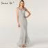 On Sale no return no refundSale Dubai Design Grey V-Neck Luxury Evening Dresses Beading Pearls Cap Sleeve Sexy Evening Gowns 2025 Serene Hill LA60821 - SERENE HILL