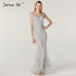 On Sale no return no refundSale Dubai Design Grey V-Neck Luxury Evening Dresses Beading Pearls Cap Sleeve Sexy Evening Gowns 2025 Serene Hill LA60821 - SERENE HILL