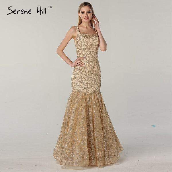 On Sale No Return No Refund  Dubai Design Luxury Gold Glitter Evening Dresses 2025 Boat Neck Sleeveless Sexy Evening Gowns Real Photo LA60701