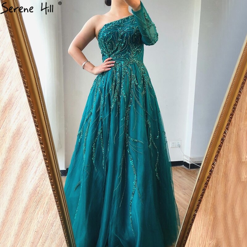 Luxury Dubai One Shoulder Wine Red Evening Dresses LA60988 - SERENE HILL
