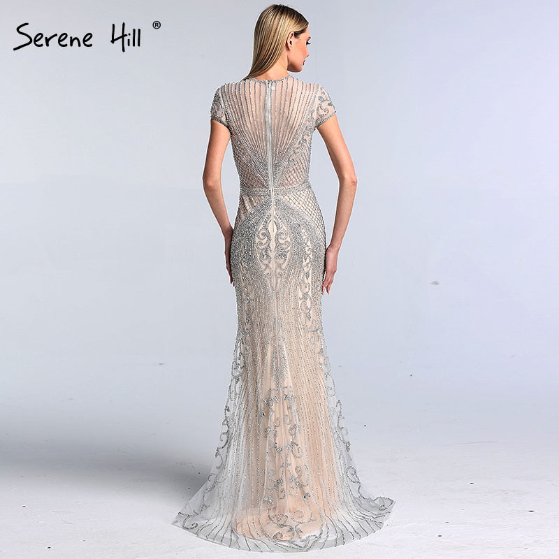 Dubai Grey Full Diamond Sexy Evening Dresses 2025 Cap Sleeve Luxury Mermaid Formal Dress Serene Hill LA60934 - SERENE HILL