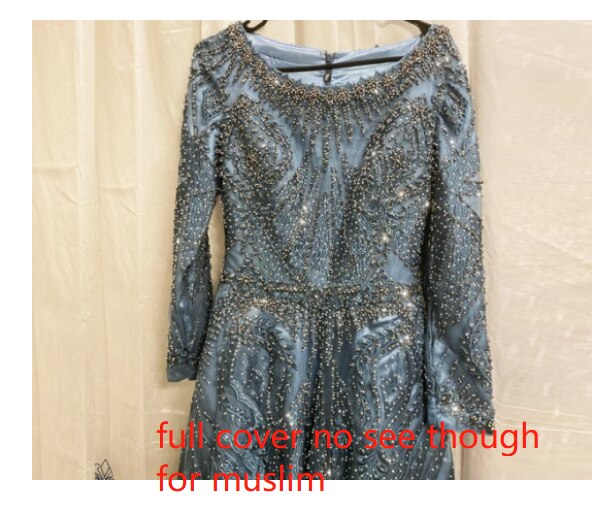 dubai Luxury Designer Navy Blue Lace Beaded A line Muslim Long Evening Dresses 2025 Formal Dress Serene Hill Plus Size LA60900 - SERENE HILL