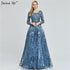 dubai Luxury Designer Navy Blue Lace Beaded A line Muslim Long Evening Dresses 2025 Formal Dress Serene Hill Plus Size LA60900 - SERENE HILL