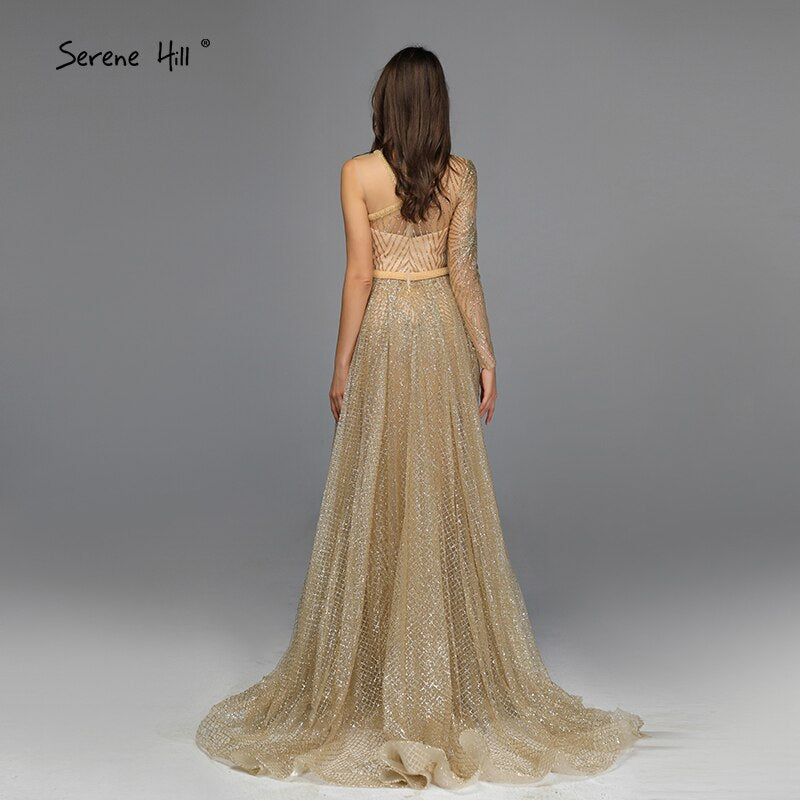 On Sale no return no refundSale Dubai Luxury Gold One Shoulder Evening Dresses 2025 Mermaid Sexy Glitter Evening Gowns Design Serene Hill LA70044 - SERENE HILL