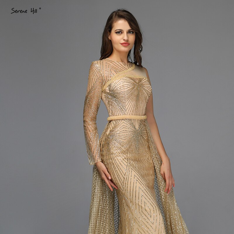 On Sale no return no refundSale Dubai Luxury Gold One Shoulder Evening Dresses 2025 Mermaid Sexy Glitter Evening Gowns Design Serene Hill LA70044 - SERENE HILL