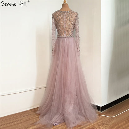 Luxury Grey Mermaid Evening Dress with Detachable Train and Diamond Beading LA70341 - SERENE HILL
