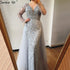 Luxury Grey Mermaid Evening Dress with Detachable Train and Diamond Beading LA70341 - SERENE HILL