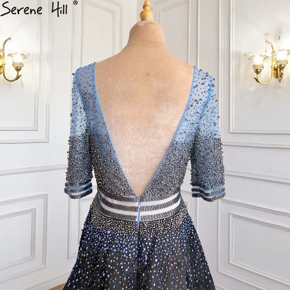On Sale no return no refundSale Dubai Luxury Half Sleeves A-Line Evening Dresses Black Backless Tulle Sexy Evening Gowns 2025 Serene Hill LA60808 - SERENE HILL