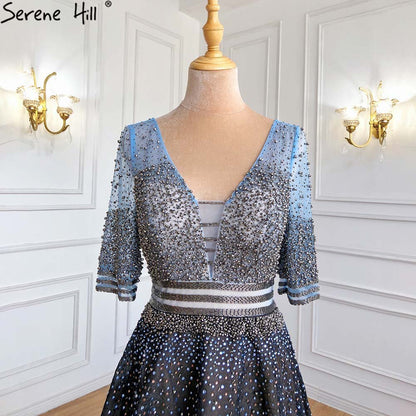 On Sale no return no refundSale Dubai Luxury Half Sleeves A-Line Evening Dresses Black Backless Tulle Sexy Evening Gowns 2025 Serene Hill LA60808 - SERENE HILL