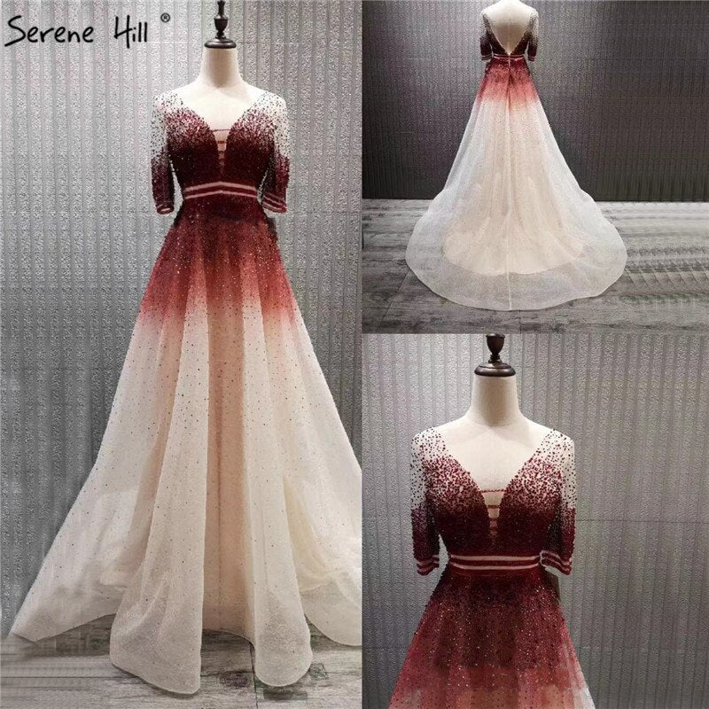 On Sale no return no refundSale Dubai Luxury Half Sleeves A-Line Evening Dresses Black Backless Tulle Sexy Evening Gowns 2025 Serene Hill LA60808 - SERENE HILL