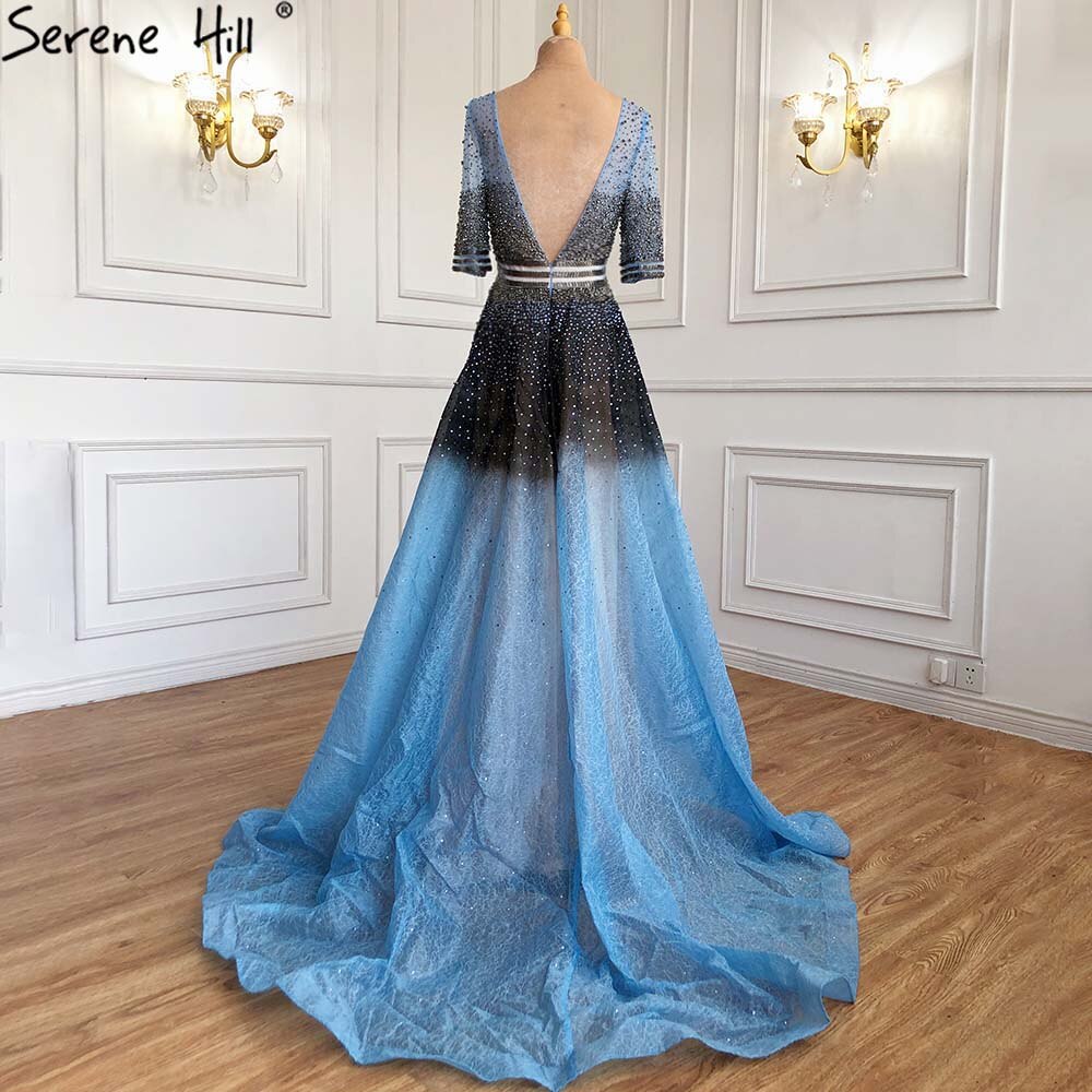 On Sale no return no refundSale Dubai Luxury Half Sleeves A-Line Evening Dresses Black Backless Tulle Sexy Evening Gowns 2025 Serene Hill LA60808