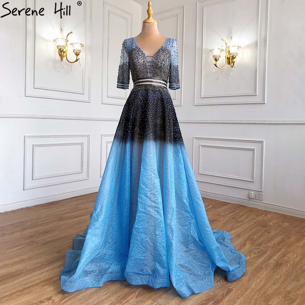 On Sale no return no refundSale Dubai Luxury Half Sleeves A-Line Evening Dresses Black Backless Tulle Sexy Evening Gowns 2025 Serene Hill LA60808 - SERENE HILL