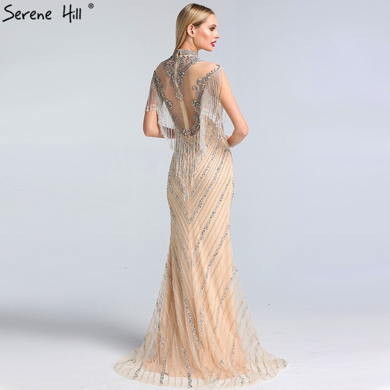 Dubai Luxury High-end Sexy Evening Dresses 2025 Champagne Grey Beading Tassel Formal Dress Serene Hill LA60811 - SERENE HILL