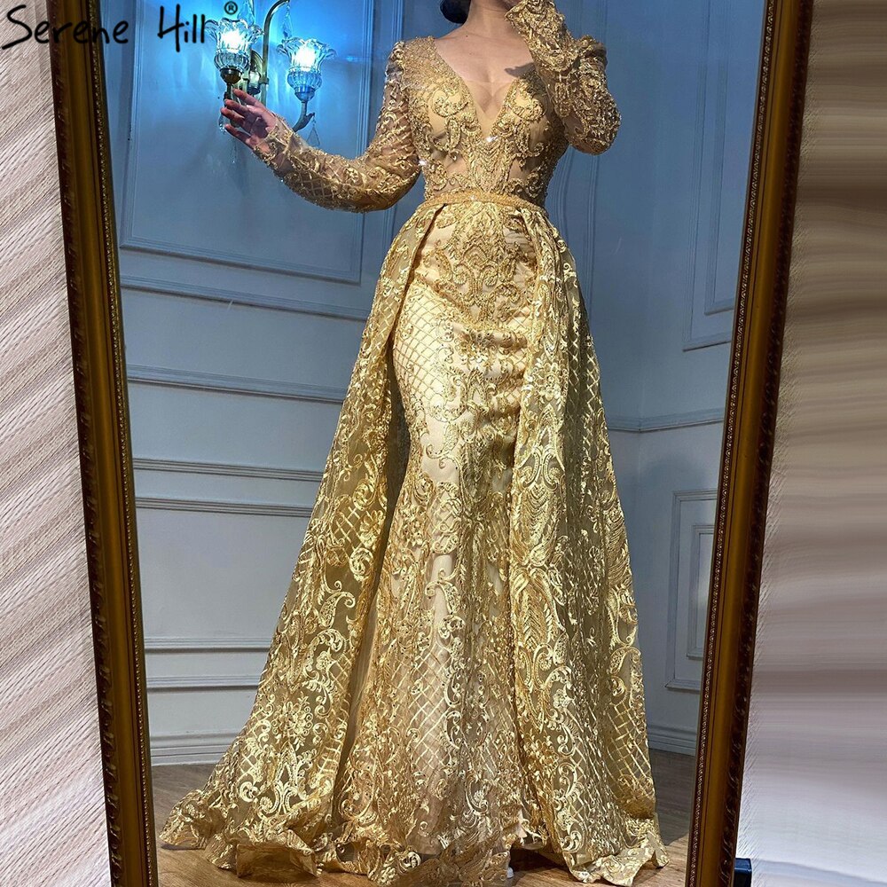 Dubai Muslim Blue Luxury Long elegant Evening Dresses 2025 Crystal Mermaid Evening Gowns Plus Size LA70159 - SERENE HILL