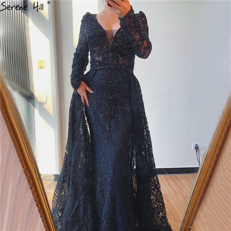 Dubai Muslim Blue Luxury Long elegant Evening Dresses 2025 Crystal Mermaid Evening Gowns Plus Size LA70159 - SERENE HILL