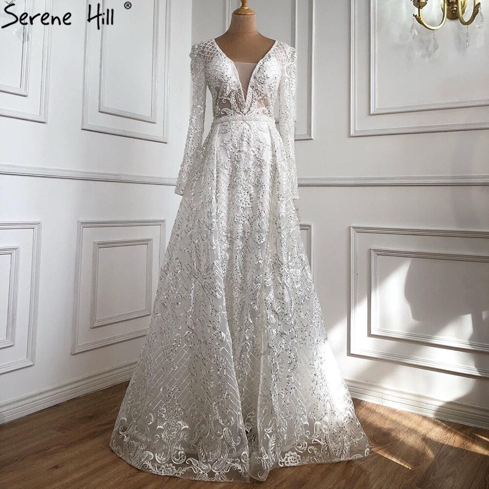 Dubai Muslim Blue Luxury Long elegant Evening Dresses 2025 Crystal Mermaid Evening Gowns Plus Size LA70159 - SERENE HILL