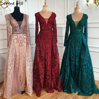 Dubai Muslim Blue Luxury Long elegant Evening Dresses 2025 Crystal Mermaid Evening Gowns Plus Size LA70159 - SERENE HILL