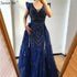 Dubai Navy Blue Deep-V Sexy Evening Dresses 2025 Sleeveless Crystal Luxury Mermaid Evening Gowns Design Serene Hill LA70198 - SERENE HILL